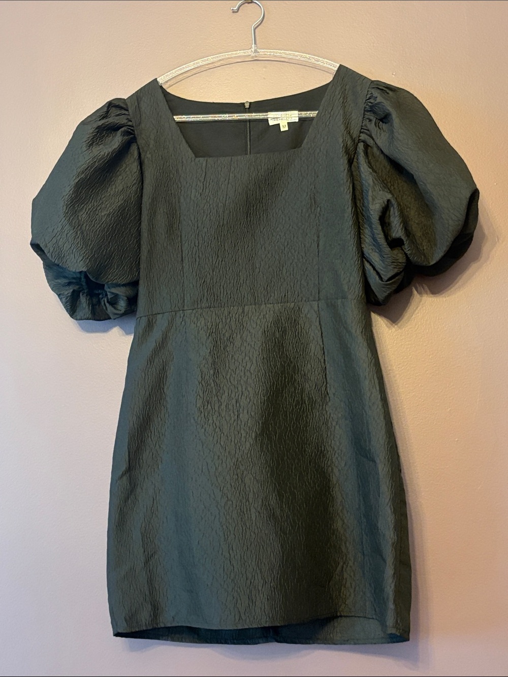 Ghospell Women's Puff-Sleeve Square-Neck Mini Dress in Black NWOT Medium